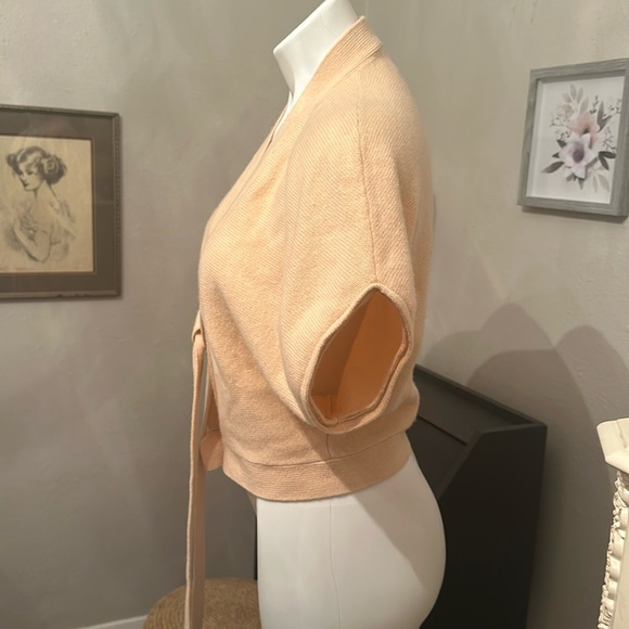 🎀 100% Cashmere cropped Sweater / tie front cardigan Baby Pink 🎀 - Picture 3 of 5